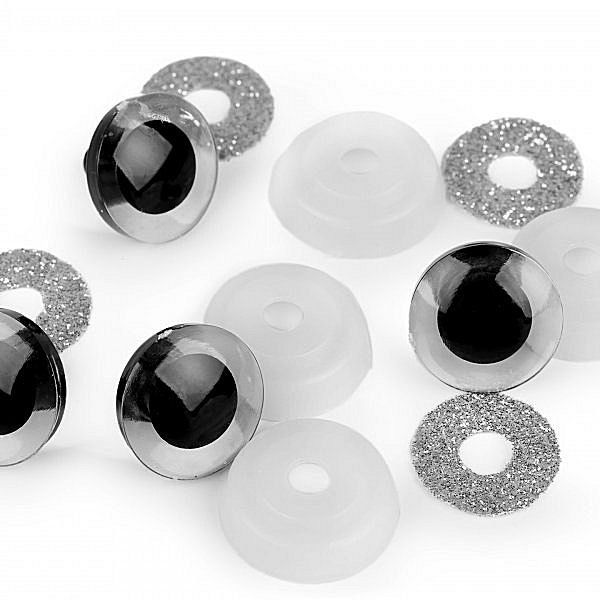 1. Biztonsági szem - Glitteres 3 D hatású 30 mm - Ezüst csillogós - ÚJ és OLCSÓ! - 10 pár!